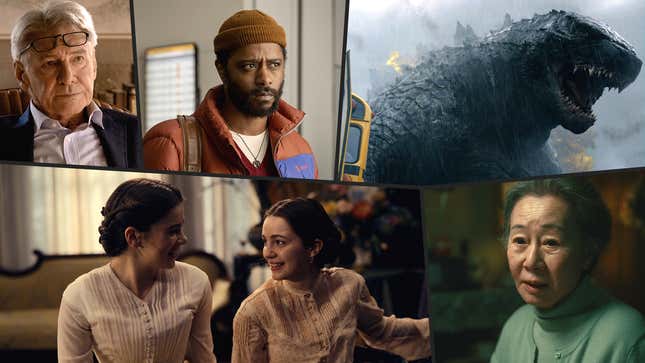 Clockwise from bottom left: Hailee Steinfeld and Ella Hunt in Dickinson, Harrison Ford in Shrinking, LaKeith Stanfield in The Changeling, a still from Monarch: Legacy Of Monsters, Youn Yuh-jung in Pachinko (Photos: Apple TV+)